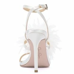 Best deal ⌛ Jessica Simpson Jenevya Satin Feather 👗 Dress 🩴 Sandals White ⌛ -Jessica Simpson shop unnamed file 375