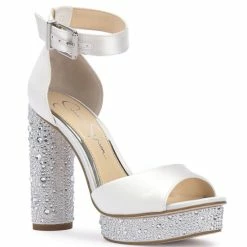 Buy ⌛ Jessica Simpson Bridal Collection Everyn Platform Rhinestone 👗 Dress 🩴 Sandals White 😍
