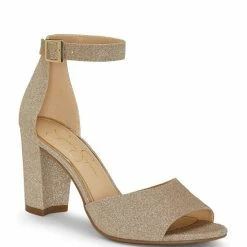 Coupon 👏 Jessica Simpson Sherron Ankle Strap Block Heel 🩴 Sandals Champagne ⭐