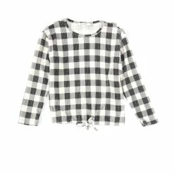 Promo 🥰 Jessica Simpson Big 👧 Girls 7-16 Long Sleeve Ribbed Drawstring Gingham Print Top ✨