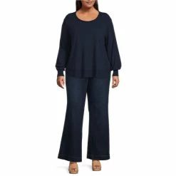 Promo 🔔 Jessica Simpson Plus Size Poppy Rib Trim Long Sleeve Scoop Neck Top Ruby Wine ⭐ -Jessica Simpson shop unnamed file 505