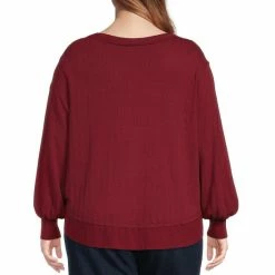 Promo 🔔 Jessica Simpson Plus Size Poppy Rib Trim Long Sleeve Scoop Neck Top Ruby Wine ⭐ -Jessica Simpson shop unnamed file 507