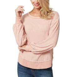 Cheapest 🎁 Jessica Simpson Poppy Scoop Neck Long Sleeve Textured Stripe Knit Rib-Trim Pullover Sweater Misty Rose ⭐ -Jessica Simpson shop unnamed file 517