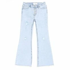 Best Pirce ⭐ Jessica Simpson Big 👧 Girls 7-16 Destructed Mid-Rise Wide Leg Stretch Denim Jean Light Wash 🎁