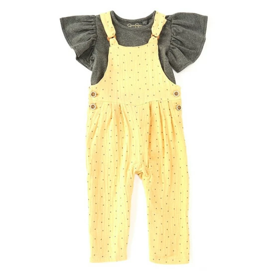 Hot Sale ๐ Jessica Simpson Baby ๐ง Girls 12-24 Months Flutter-Sleeve Knit Top & Dotted Overall Set New Wheat ๐ 3 Hot Sale ๐ Jessica Simpson Baby ๐ง Girls 12-24 Months Flutter-Sleeve Knit Top & Dotted Overall Set New Wheat ๐