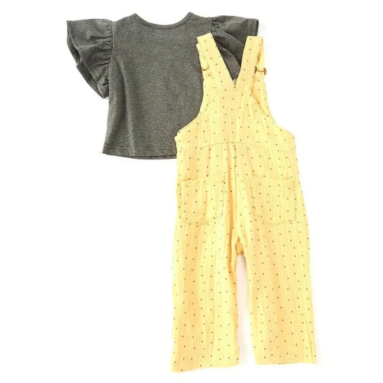 Hot Sale ๐ Jessica Simpson Baby ๐ง Girls 12-24 Months Flutter-Sleeve Knit Top & Dotted Overall Set New Wheat ๐ 4 Hot Sale ๐ Jessica Simpson Baby ๐ง Girls 12-24 Months Flutter-Sleeve Knit Top & Dotted Overall Set New Wheat ๐ - Image 2