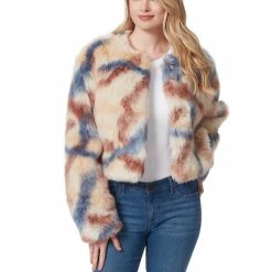 Coupon 🌟 Jessica Simpson Kimba Long Sleeve Button Front Faux Fur Jacket Sandstone 🎁