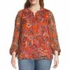 Deals 💯 Jessica Simpson Plus Size Ruby Floral Printed Boho Ruffled Tie Split V-Neck Long Blouson Sleeve Top Vibrant Bouquet ⭐ -Jessica Simpson shop unnamed file 616