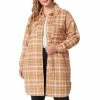Buy 💯 Jessica Simpson Plus Size Romi Plaid Print Point Collar Long Sleeve Button Front Long Shacket Brushed Plaid 👏