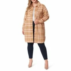 Buy 💯 Jessica Simpson Plus Size Romi Plaid Print Point Collar Long Sleeve Button Front Long Shacket Brushed Plaid 👏 -Jessica Simpson shop unnamed file 641