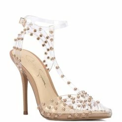New 🔥 Jessica Simpson Wisata Clear Studded T-Strap 👗 Dress Pumps 🧨