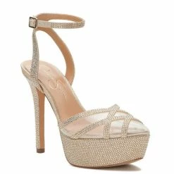 Outlet 🤩 Jessica Simpson Oluina Rhinestone Platform 👗 Dress Pumps Champagne ⭐