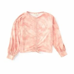 Best Pirce 🎉 Jessica Simpson Big 👧 Girls 7-16 Long Sleeve Ruched Sweater Mauve Tie Dye ⭐