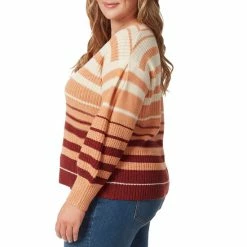 Flash Sale ✔️ Jessica Simpson Plus Size Elmira Stripe Print V-Neck Long Sleeve Pullover Sweater Sand Stone 😀 -Jessica Simpson shop unnamed file 673