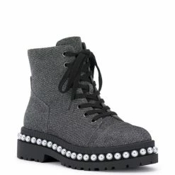 Outlet 😍 Jessica Simpson Eilir Textured Pearl Studded Platform Moto Booties Pewter 🔔