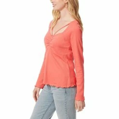New ✨ Jessica Simpson Rori Long Sleeve Ruched Top Sugar Coral 🧨 -Jessica Simpson shop unnamed file 689
