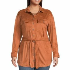 Best reviews of ⭐ Jessica Simpson Plus Size Paula Suede Button Down Collar Long Sleeve Shacket Adobe 😍 -Jessica Simpson shop unnamed file 705