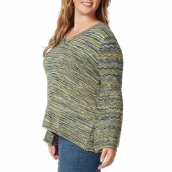 Top 10 ✔️ Jessica Simpson Plus Size Marietta Multi Stripe Print Long Bell Sleeve V-Neck Top Navy Blazer Multi 🧨 -Jessica Simpson shop unnamed file 710