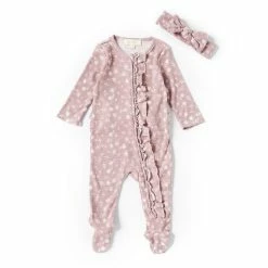 Best Sale 🎁 Jessica Simpson Baby 👧 Girls Newborn-9 Months Long-Sleeve Printed Asymmetrical-Zip Waffle-Knit Footed Coverall Plum ⭐ -Jessica Simpson shop unnamed file 770