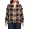 Flash Sale 😍 Jessica Simpson Plus Size Plaid Print Jenna Split-V Neck Long Sleeve Blouse Festive Plaid 😀
