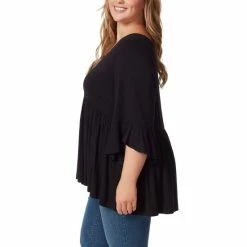 Deals 🔔 Jessica Simpson Plus Size 3/4 Ruffle Sleeve Peplum Hem V-Neck Jersey Top Black 😀 -Jessica Simpson shop unnamed file 835
