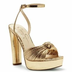 Buy 🛒 Jessica Simpson Immie Ankle Strap Embossed Platform 👗 Dress 🩴 Sandals Gold ✔️
