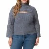 Best Sale 🎉 Jessica Simpson Plus Size Kaida Ribbed Heather Knit Mock Neck Long Sleeve Cut-Out Sweater Navy Blazer ⭐
