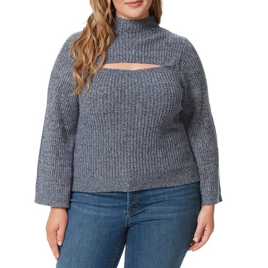 Best Sale ๐ Jessica Simpson Plus Size Kaida Ribbed Heather Knit Mock Neck Long Sleeve Cut-Out Sweater Navy Blazer โญ 3 Best Sale ๐ Jessica Simpson Plus Size Kaida Ribbed Heather Knit Mock Neck Long Sleeve Cut-Out Sweater Navy Blazer โญ