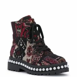 Brand new 😍 Jessica Simpson Eilir Printed Pearl Studded Platform Moto Booties Red 🔥