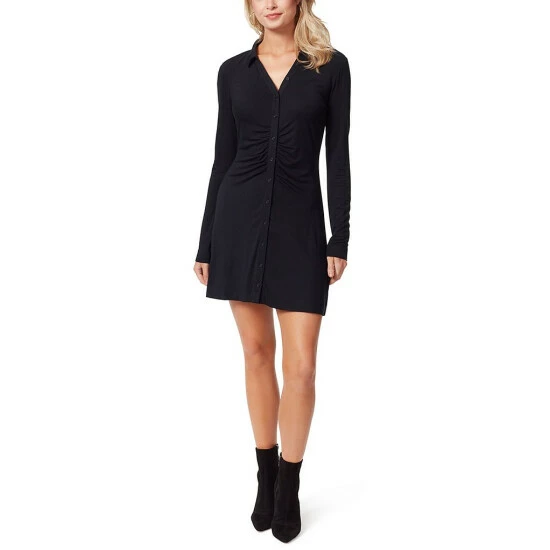Budget โญ Jessica Simpson Cara Long Sleeve Ruched Button Front ๐ Dress Black ๐ 3 Budget โญ Jessica Simpson Cara Long Sleeve Ruched Button Front ๐ Dress Black ๐