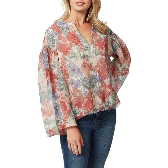 Best deal 😀 Jessica Simpson Jenna Printed Long Wide Sleeve Pullover Top Paisley Patch ❤️ 3 Best deal 😀 Jessica Simpson Jenna Printed Long Wide Sleeve Pullover Top Paisley Patch ❤️