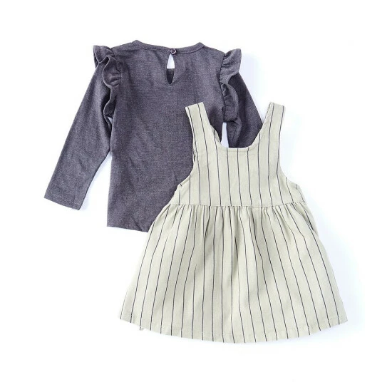 Best Pirce ๐ Jessica Simpson Baby ๐ง Girls 12-24 Months Sleeveless Striped Twill Jumper ๐ Dress & Long-Sleeve Tee Set Olive ๐งจ 4 Best Pirce ๐ Jessica Simpson Baby ๐ง Girls 12-24 Months Sleeveless Striped Twill Jumper ๐ Dress & Long-Sleeve Tee Set Olive ๐งจ - Image 2