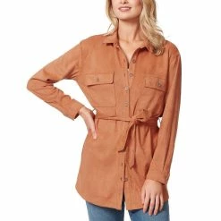 Cheapest ⌛ Jessica Simpson Paula Faux-Suede Shacket Adobe ⭐