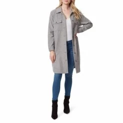 Discount 💯 Jessica Simpson Romi Long Button Down Shacket Grey Melange 💯