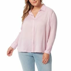 Hot Sale 🎁 Jessica Simpson Plus Size Bodie Long Sleeve Button Front Satin Blouse Mauve Mist 🎁