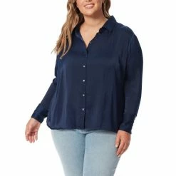 Hot Sale 🎁 Jessica Simpson Plus Size Bodie Long Sleeve Button Front Satin Blouse Mauve Mist 🎁 -Jessica Simpson shop unnamed file 981